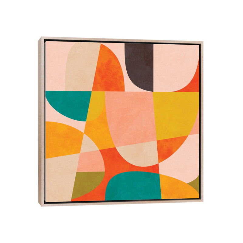 Mid Century Modern Semi Circles Painterly III - reproduction d'art murale encadrée, H 26 po x l 26 po, Beige