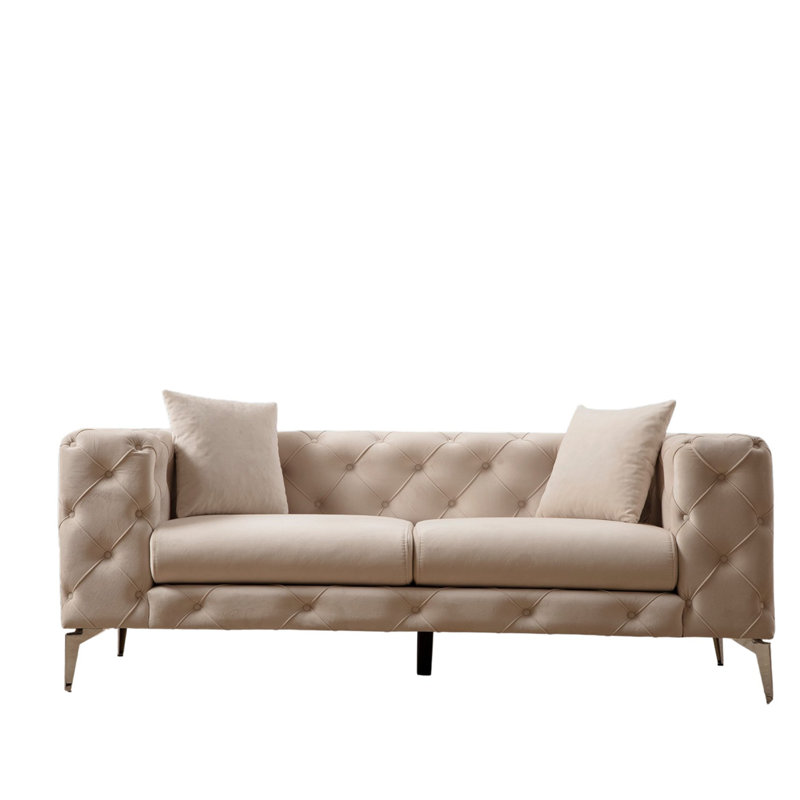 Causeuse 2 places avec pieds en métal et housse de coussin amovible, Écru, H 28,7 po x l 77,6 po x P 35,4 po