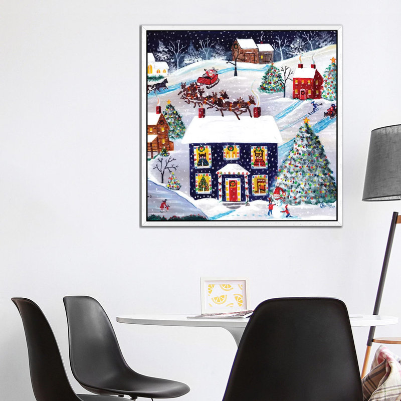 Santa Reindeer Christmas Eve Cheryl Bartley by Cheryl Bartley - Print on Canvas, 93.98 cm H x 93.98 cm W, White Framed