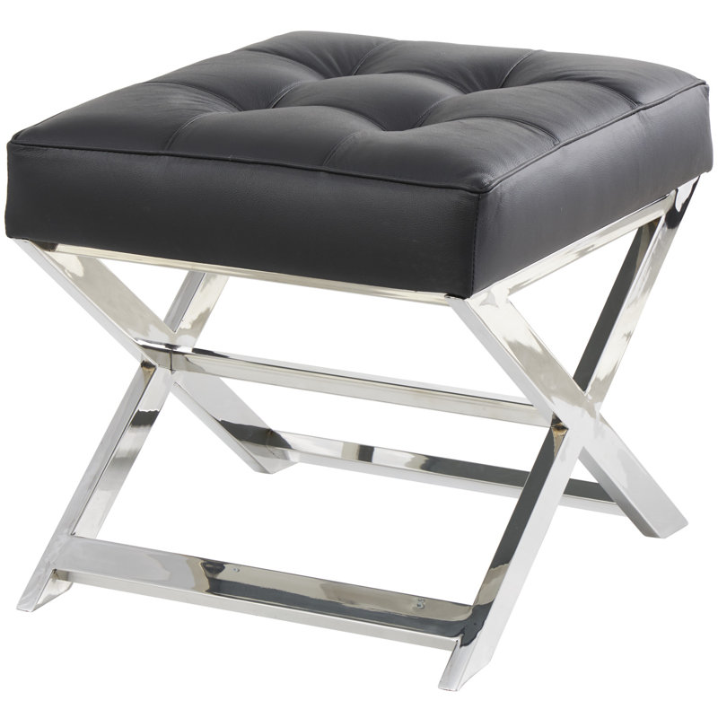 Villatoro Leather Stool With Stainless Steel Supports, Black
