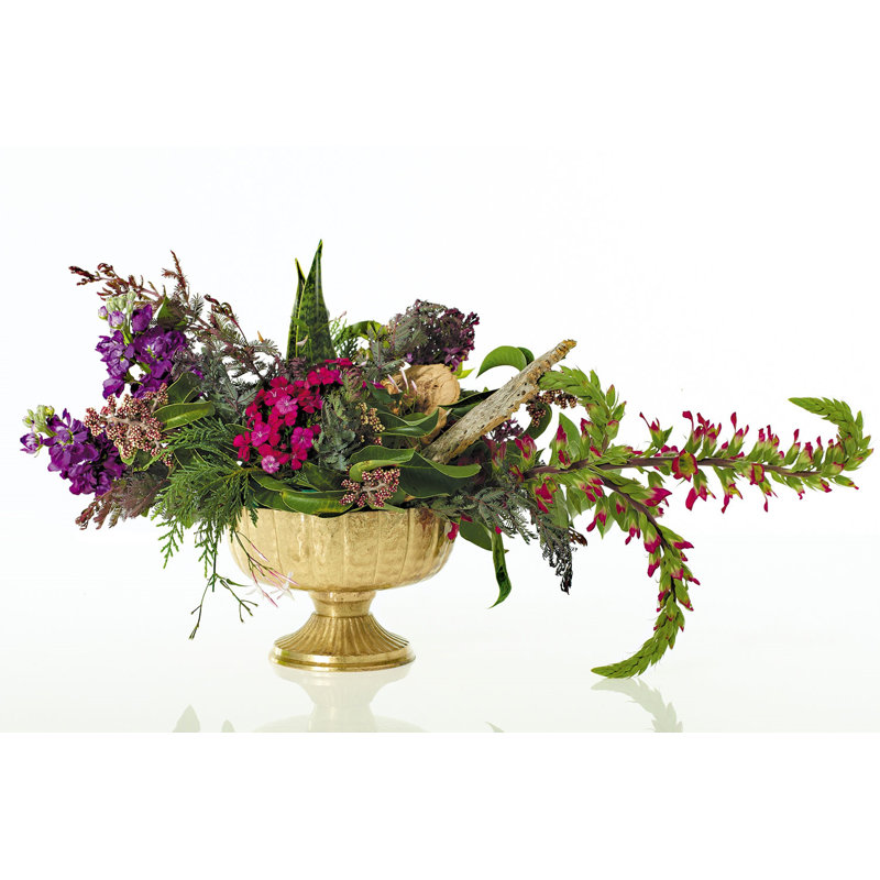 Compote Handmade Metal Table Vase, Gold, 5.5" H x 8" W x 8" D