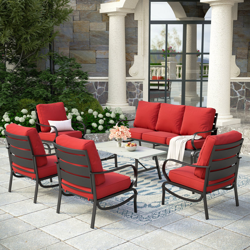 Tapasi 7 - Person Outdoor Seating Group with Cushions, Red