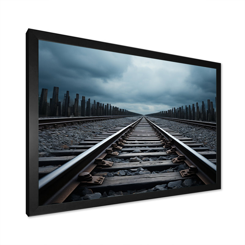 Train, traineaux minimalistes II - train, art mural, Cadre photo noir, H 24 po x l 32 po x P 1 po