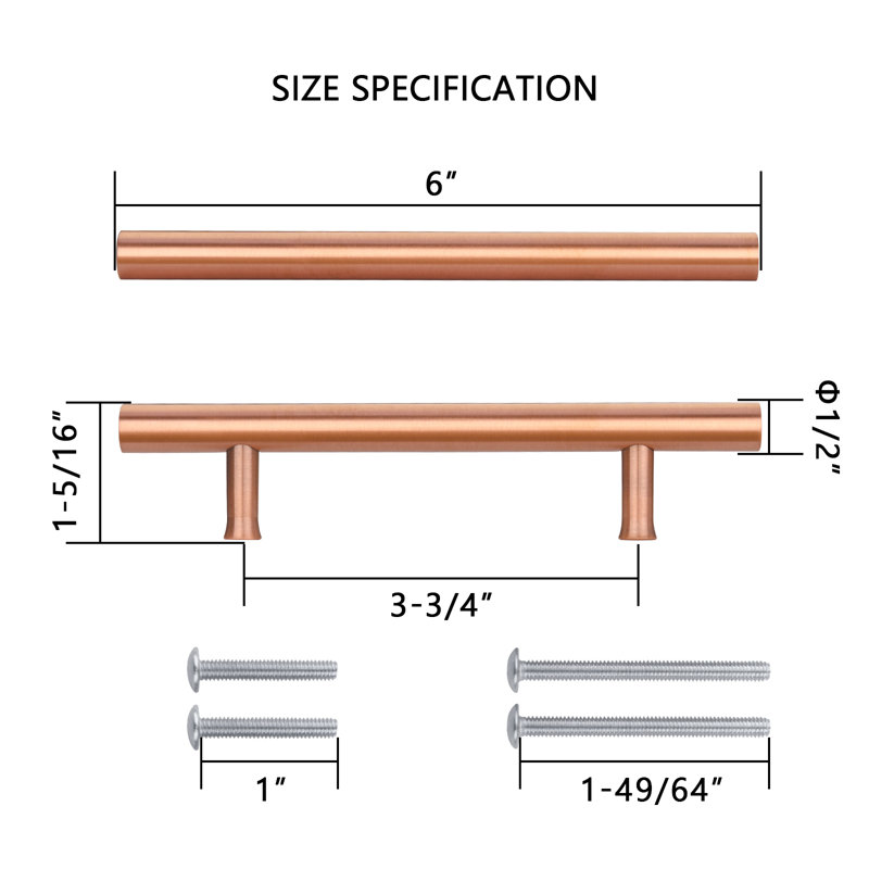 3-3/4 Inch Hole Centre Copper Kitchen Cabinet Handle 100% Solid Brass Drawer Pull(5-Pack), Copper