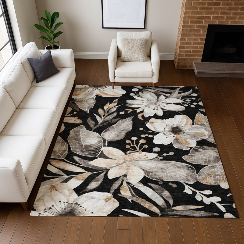 Machine Washable Indoor/Outdoor London ACN2260 Floral Rug, Rectangulaire 3 pi x 5 pi