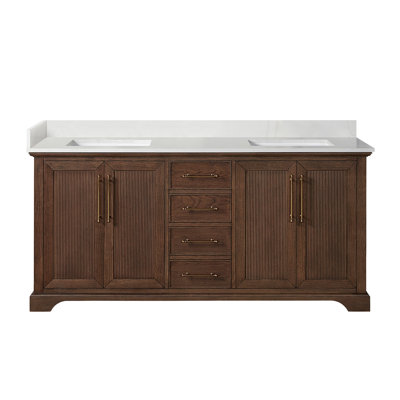 Meuble-lavabo double 72 po avec plateau en pierre de quartz blanc Friedliese