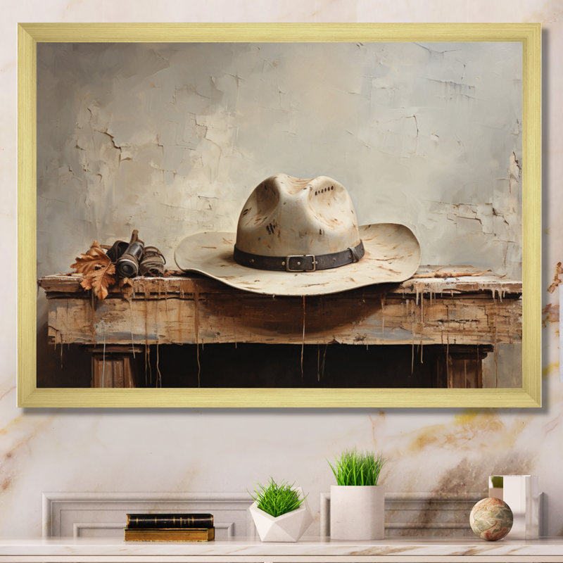 «Minimalisme Cowboy Hat I», reproduction d'art sur toile, Cadre doré à une seule photo, H 24 po x l 32 po x P 1 po