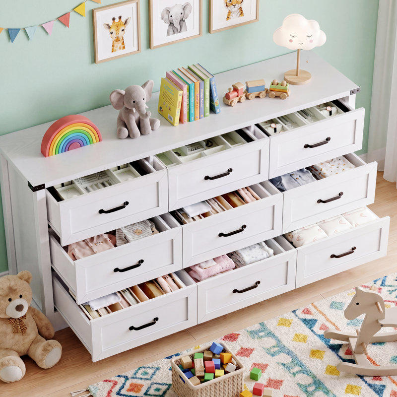 63"W 9-Drawer Dresser for Bedroom, Extra Wide Wooden Chest of Drawers with Metal Handles, Anti-Tip Design, Sturdy Storage Organizer for Living Room, Entryway
