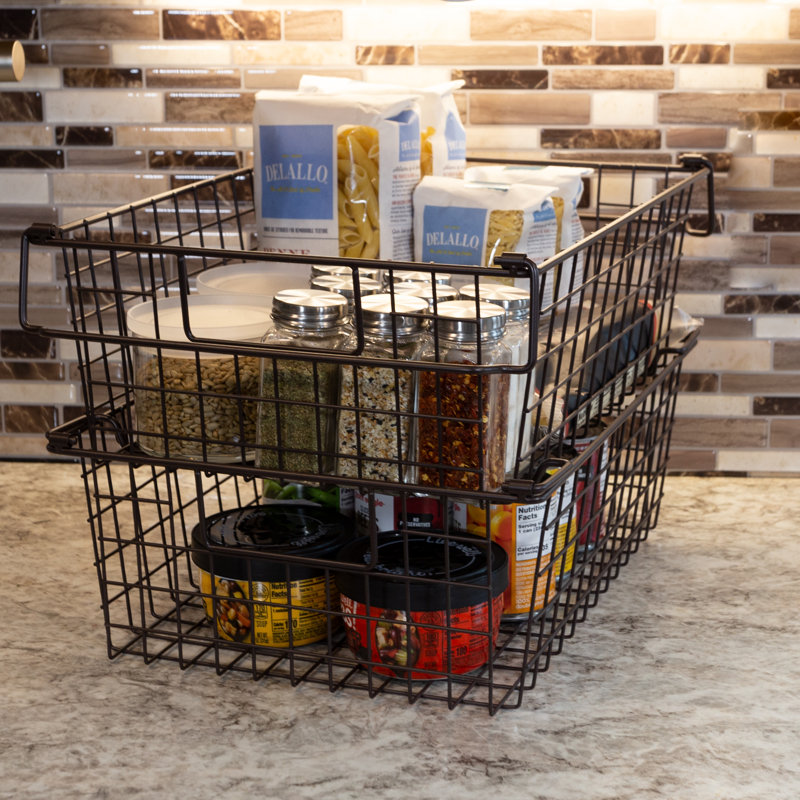 Stackable Metal Storage Baskets (Set of 2), Espresso, 5.5" H x 12" W x 16" D