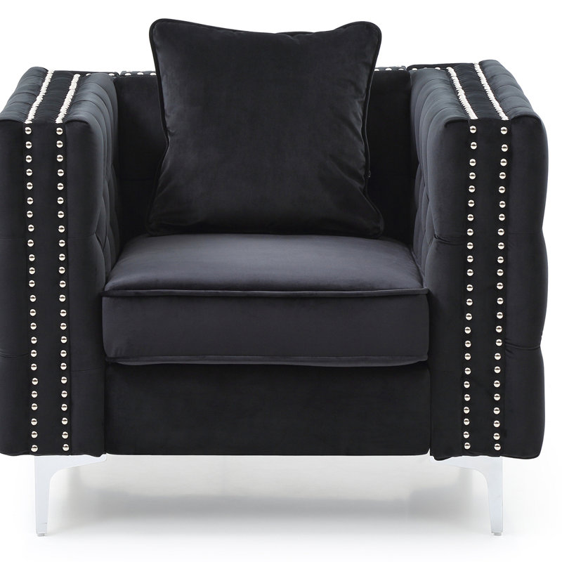 Fauteuil Chesterfield Lieza, Velours noir