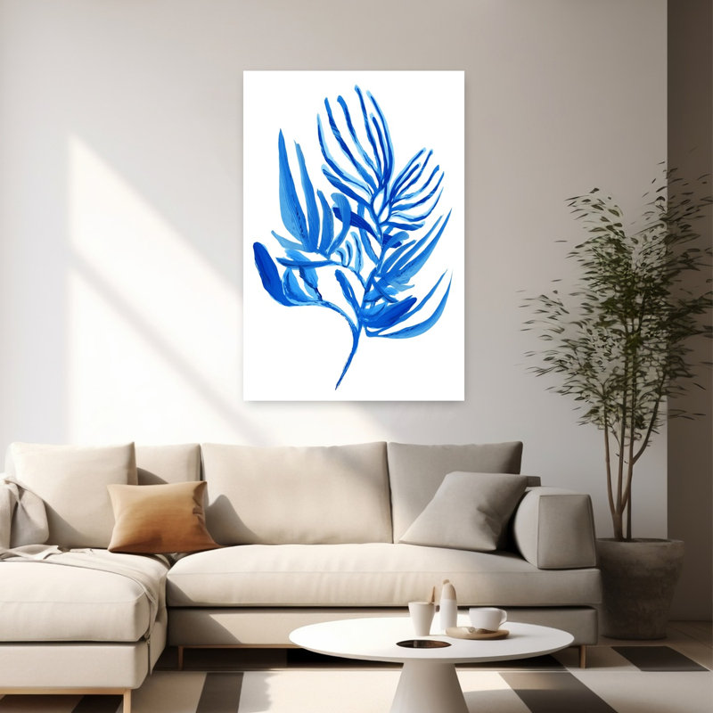 Art mural côtier tropical avec feuillage bleu, H 60 po x l 40 po
