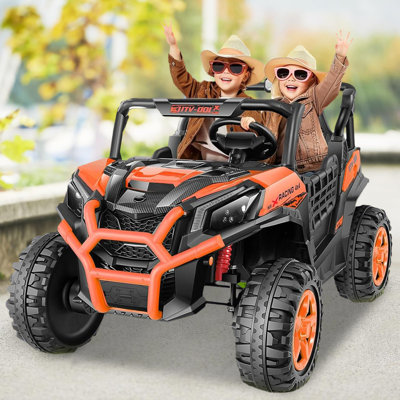 Voiture sur roulettes 2 places Alex avec télécommande 2 roues motrices, 4 roues motrices / 2 roues motrices UTV, siège spacieux de 20 po, 4 amortisseurs, musique, Bluetooth, jouets 24 volts pour garçons / filles