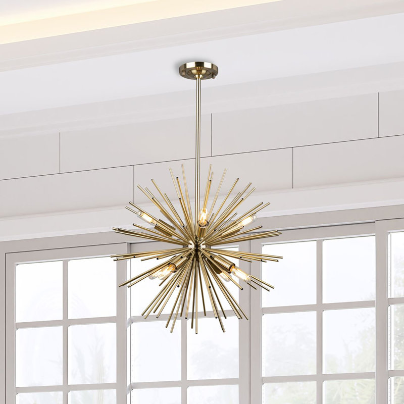 Sunburst 8 - Light Dimmable Sputnik Sphere Chandelier, Satin Brass