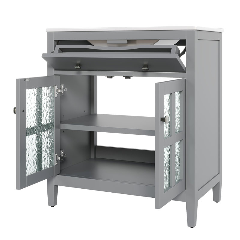 Meuble-lavabo de salle de bain avec lavabo en céramique, Gris