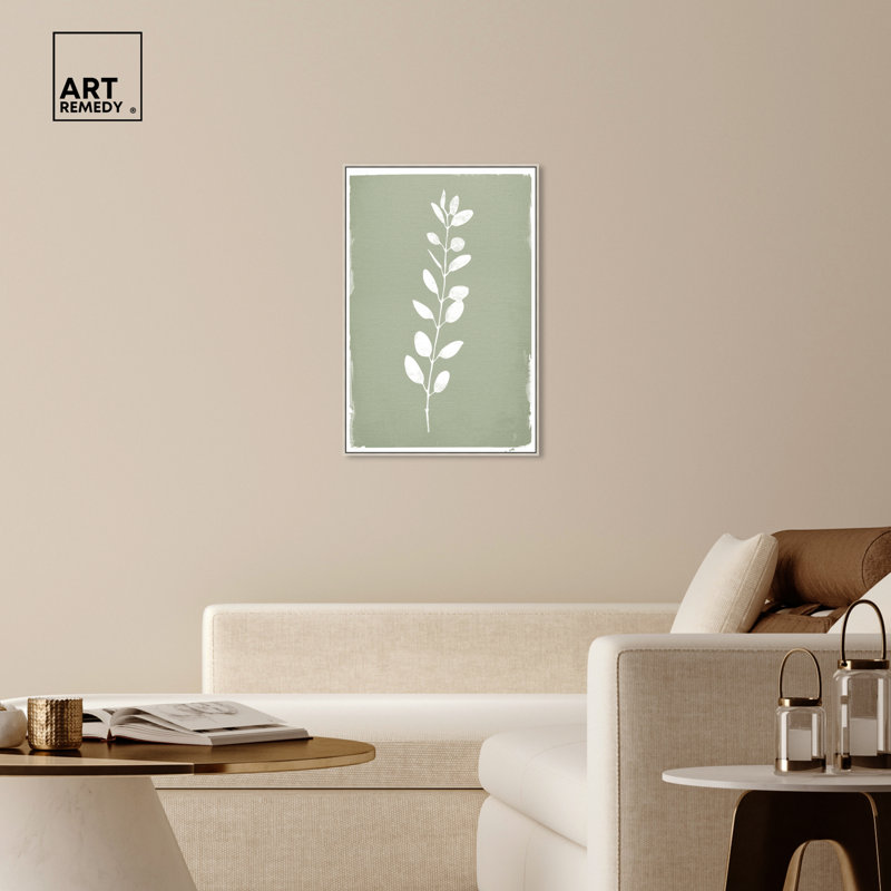 Linen Leaf Screen II Green and White Botanical Canvas Art, 25" x 17"