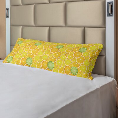 Ambesonne Yellow Body Pillow Case Cover With Zipper, Lemon Orange Lime Fruit Citrus Round Cut Circles Big And Small Pattern, Decorative Accent Long Pi -  bodypil_21883