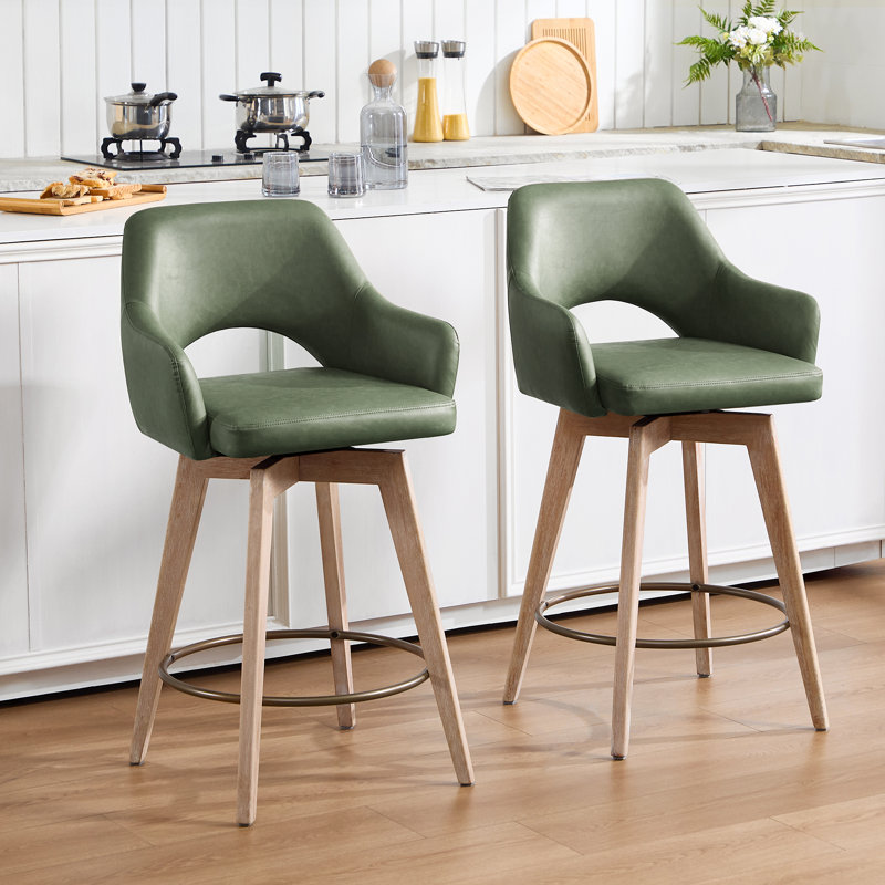 Tabouret de comptoir pivotant avec dossier en bois massif brossé Lovetro, Vert