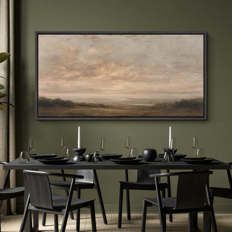 «Warm Sunset Over Meadow Landscape with Atmosp boule», H 30 po x l 60 po x P 1,5 po, Noir