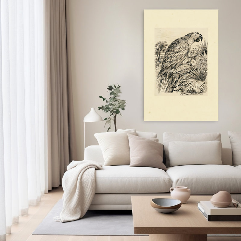 Illustration de perroquet abstrait, palmier, paysage tropical, H 60 po x l 40 po