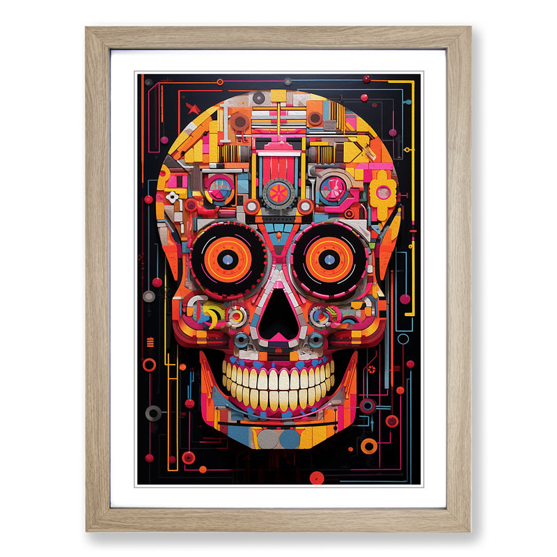 Sugar Skull Constructivism - Framed Print, 34" H x 25" W x 2" D, Oak