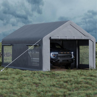 12 ft x 20 ft Portable Garage with 200g PE Tarp Canopy, Carport with 2 Roll-Up Doors & 4 Mesh Windows, Temporary Shelter for Boats, Pickups, Paint Booths, and Outdoor Events