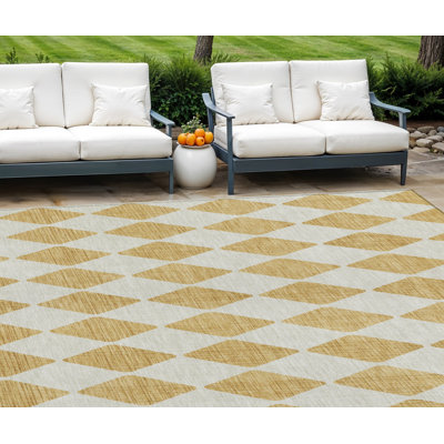 Tapis intérieur géométrique lavable antidérapant 8 pi x 10 pi doré