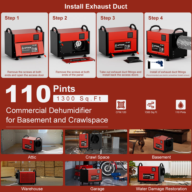 110 Pint Crawl Space Dehumidifier with Drain Hose with Remote Control and 3 Modes, Auto Defrost, Memory Starting, Timer