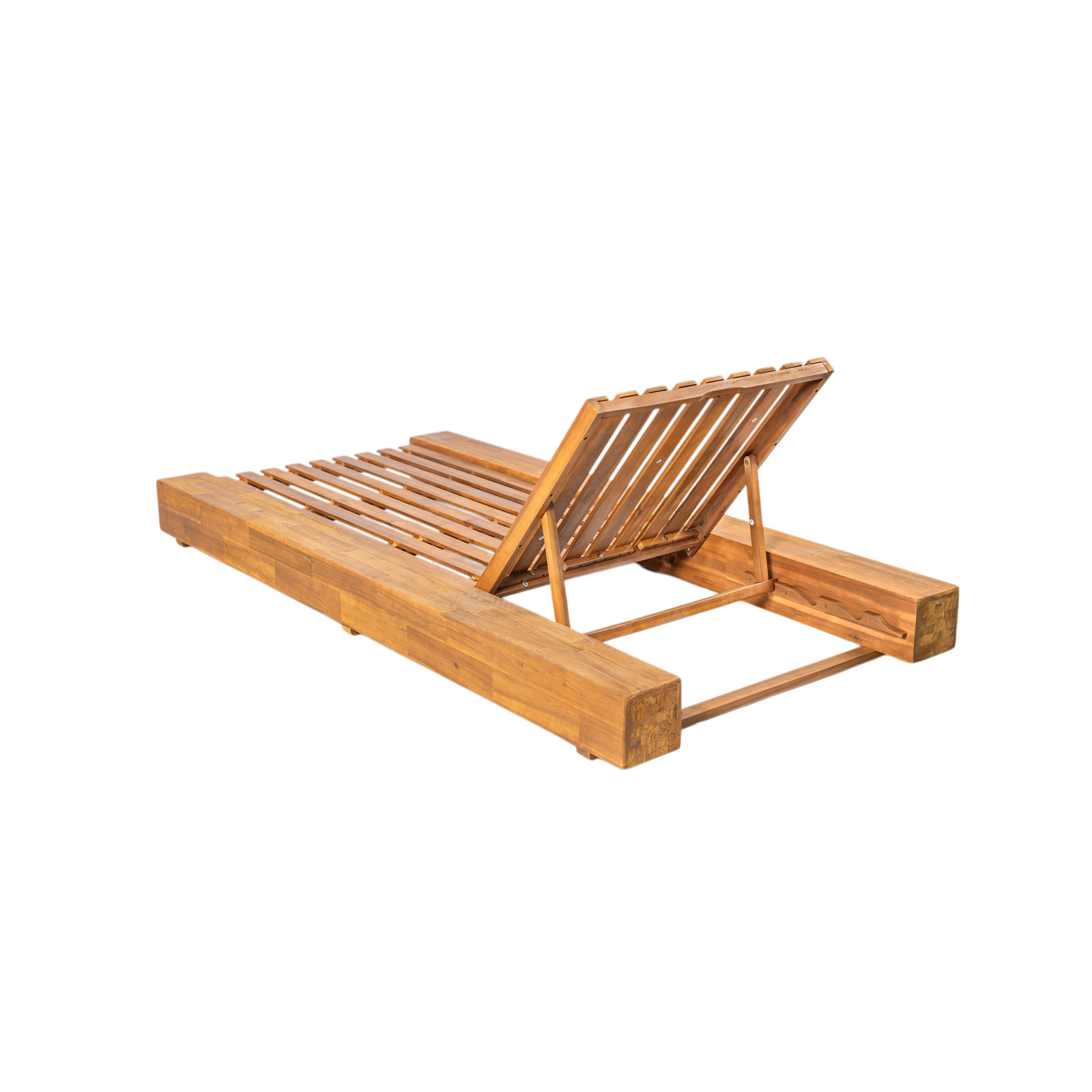 Donnie 39" Acacia Patio Chaise Lounge Set, Sandblast Teak Frame / Cream Cushion, 1
