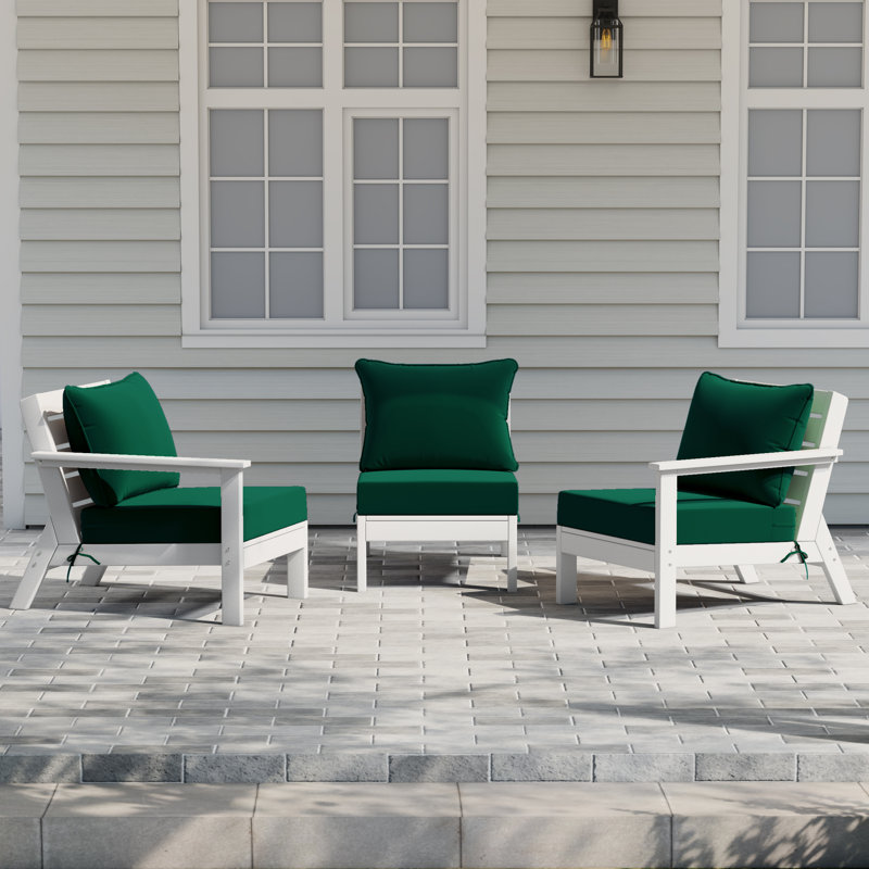 3-Piece Deep Seating Set With Cushions, White, Green