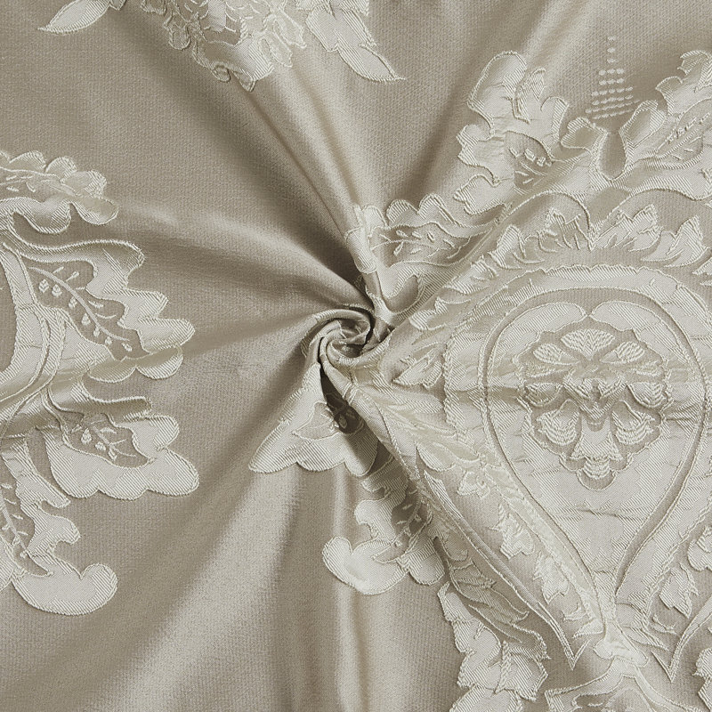 Therese Rod Pocket Damask Curtain Pair with Attached Valances
