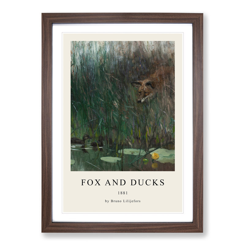 Fox Stalking Ducks 1 Piece Single Picture Frame Wall Art, 36cm H x 27cm W x 2cm D, Walnut Framed