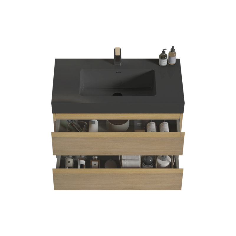 17 Base de meuble-lavabo simple mural 35,8 po 17, Noyer / noir