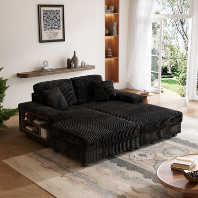 Convertible Combination Sofa with Corduroy Fabric, Fluffy and Modern Sleeper Sofa Chair for Oversized Living Room Comfort