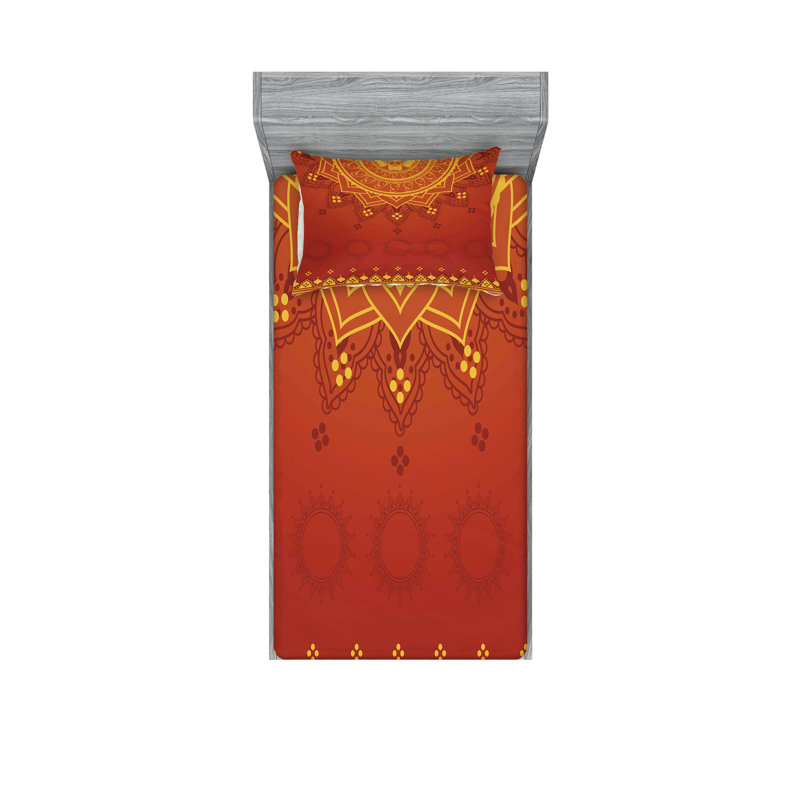Ambesonne Leaf Fitted Sheet & Pillow Sham Set, Marigold Orange, Twin-XL Sheet Set + 1 Fitted Sheet + 2 Pillowcases