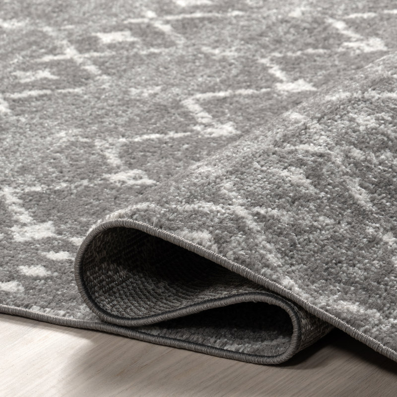 Amanuel Moroccan Geometric Area Rug in Dark Gray, Runner 2'6" x 18'
