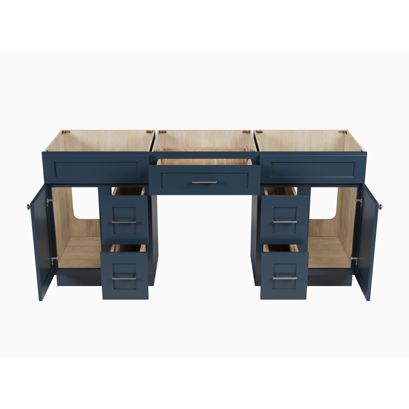 Ensemble de meuble-lavabo double 72 po avec bureau Disar, Bleu