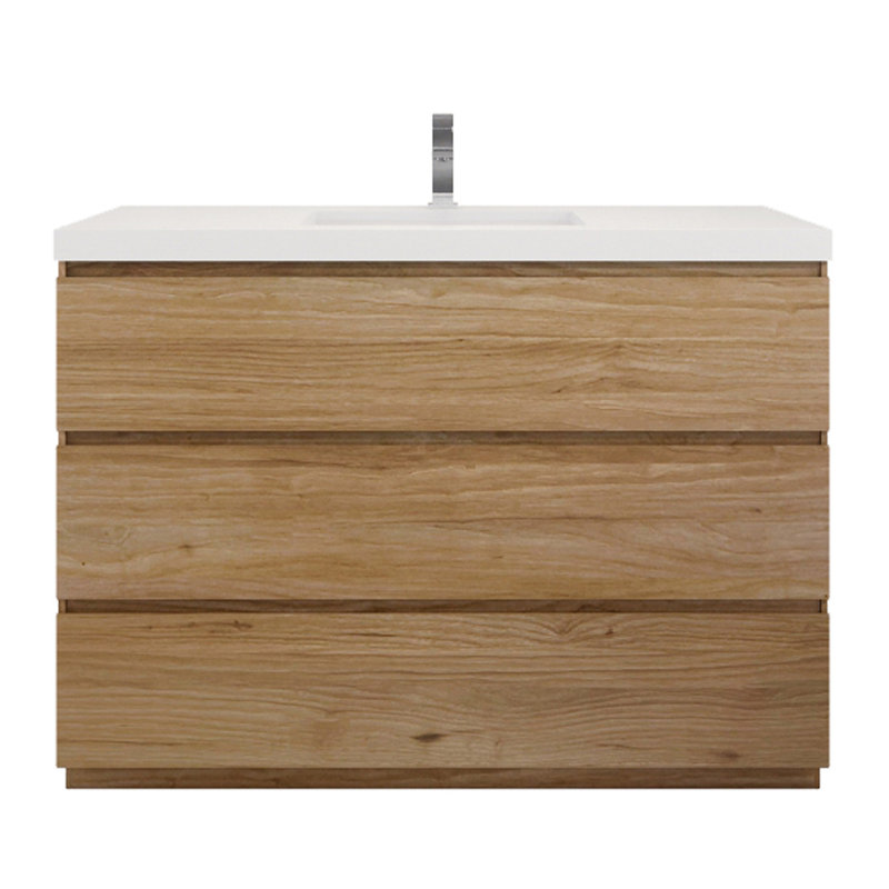 47.3'' Single Bathroom Vanity with Acrylic Top, Natural Oak