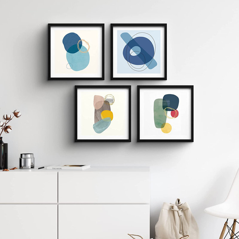 Multicolor Paint Blot - Ensemble de 4 impressions sur cadre photo, Noir