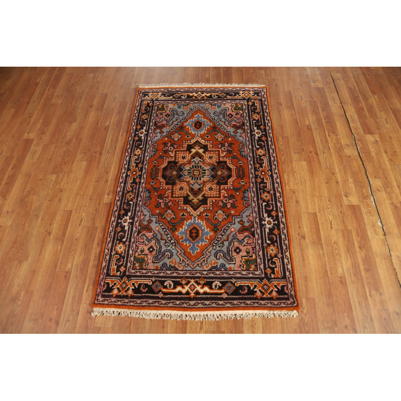 Tapis indien orange en laine à médaillon traditionnel 3 x 5