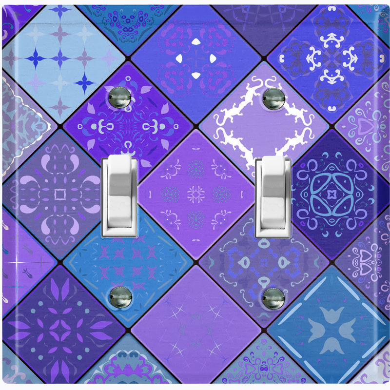 Patterned 2 - Gang Toggle Light Switch Standard Wall Plate, Blue/Purple