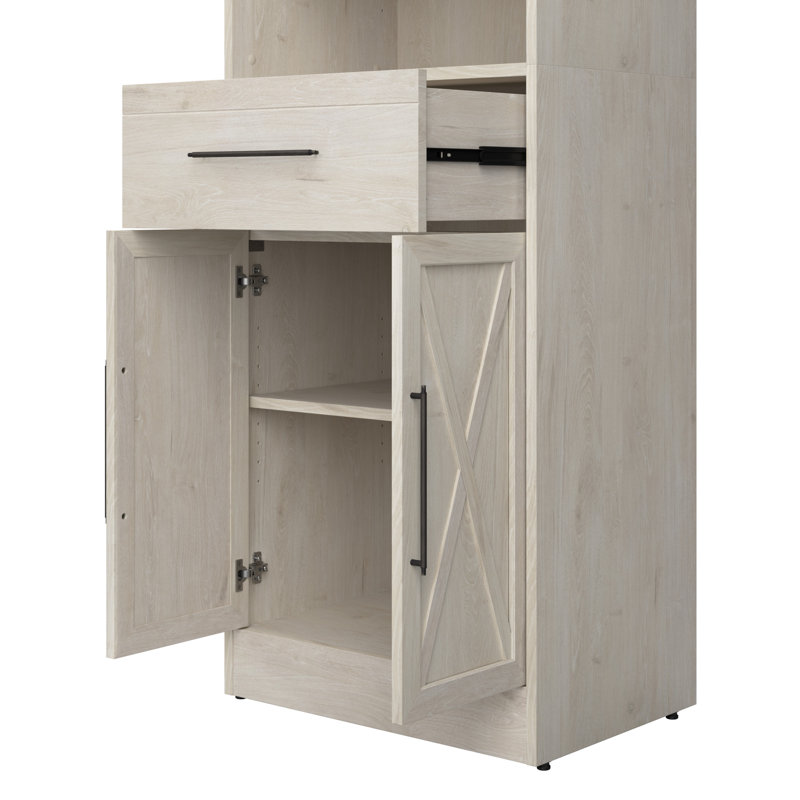 Organisateur de placard 25 W avec tiroir et portes, Chêne blanc lin