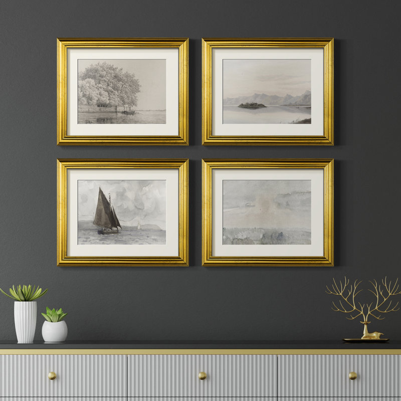 Ensemble de 4 reproductions encadrées Vintage Nautical II