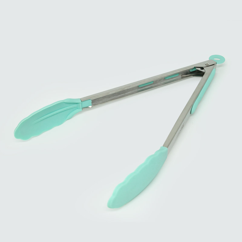 Teal Silicone and Stainless Steel Cooking Tongs Set