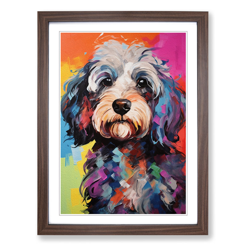 Cockapoo Gestural No.2 - Single Picture Frame Print on Wood, Walnut Framed, 46cm H x 34cm W