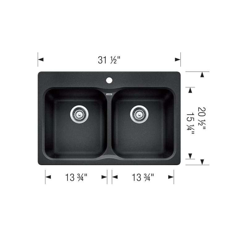Évier de cuisine à double cuve 31,5 "50/50 Vision SILGRANIT - Noir charbon, Noir charbon