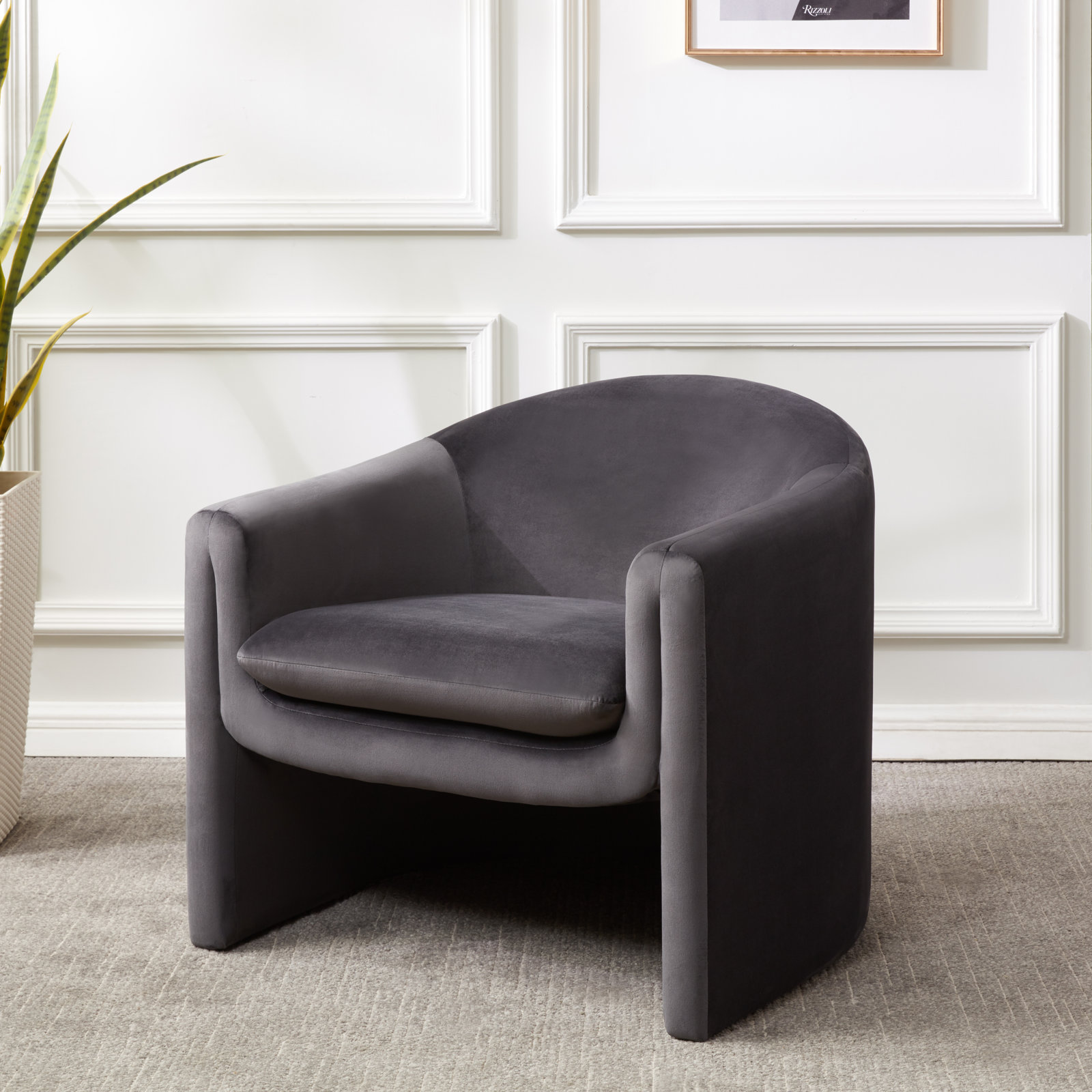 Pollman Barrel Chair, Dark Grey Velvet
