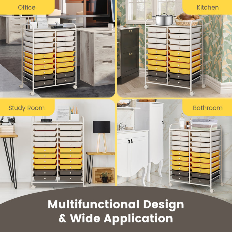 Demitrius 20 Drawer Storage Drawer, Yellow/Brown/White