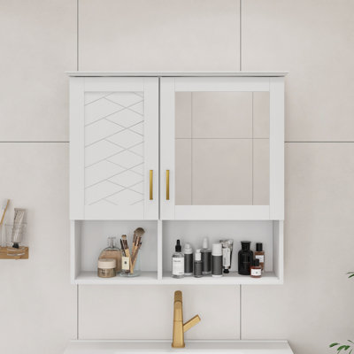 Armoire à pharmacie murale en panneau de fibres à densité moyenne de 30 po avec tablettes réglables et portes à fermeture douce, armoire de toilette 2 en 1