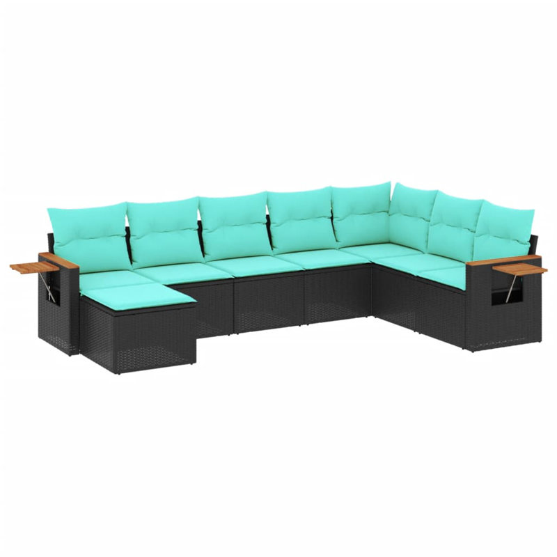 Ensemble de canapé de patio 8 pièces avec coussins en rotin de polyester noir