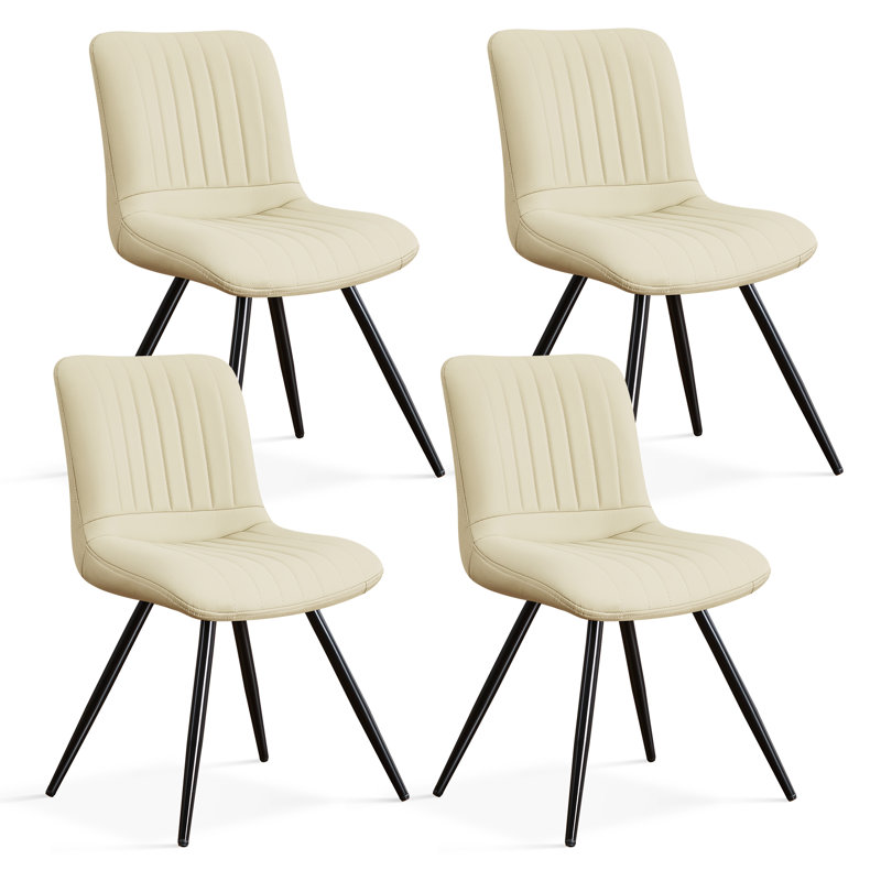 Chaise rembourrée en similicuir, Beige, 4